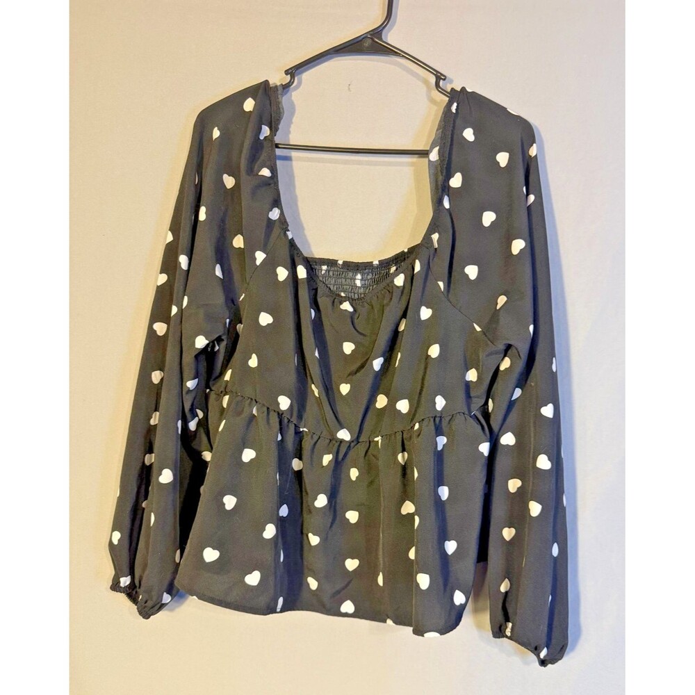 Black Heart Womens Plus Size 3XL 3X Romantic Ruched Blouse Top Shirt Babydoll